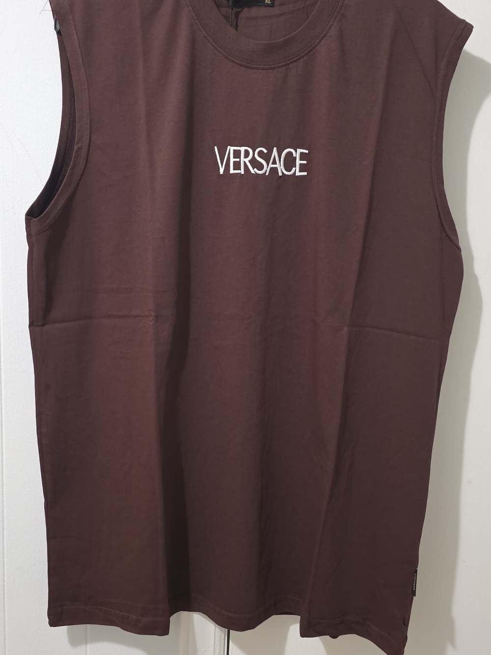 Versace Chocolate Brown Logo Sleeveless Tee